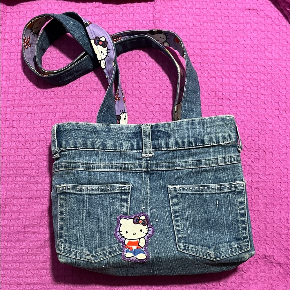 Denim Shoulder Bag with Hello Kitty Patch - Denim and Purple - Good Condition - Picture 2 of 4